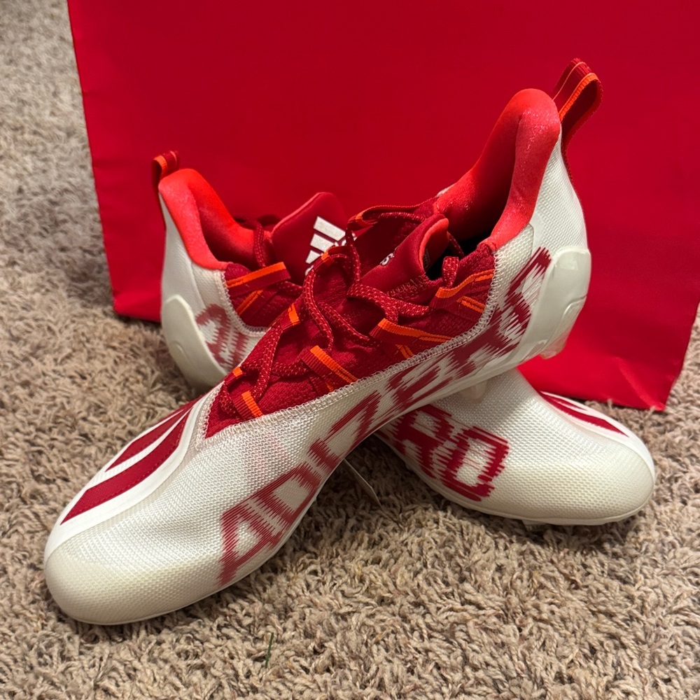 Adidas Mens Red and White Adizero Cleats